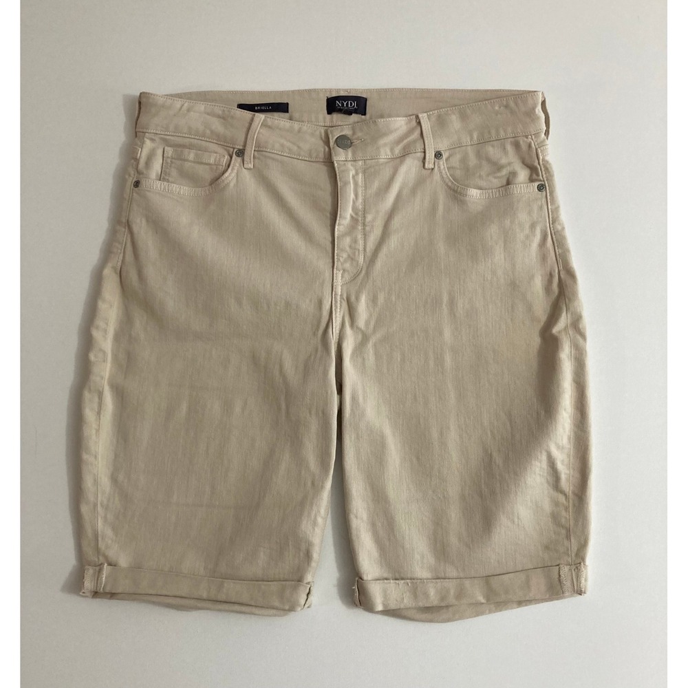 NYDJ Briella Roll Cuff Shorts Tan Beige Stretch Denim Bermuda Size 14